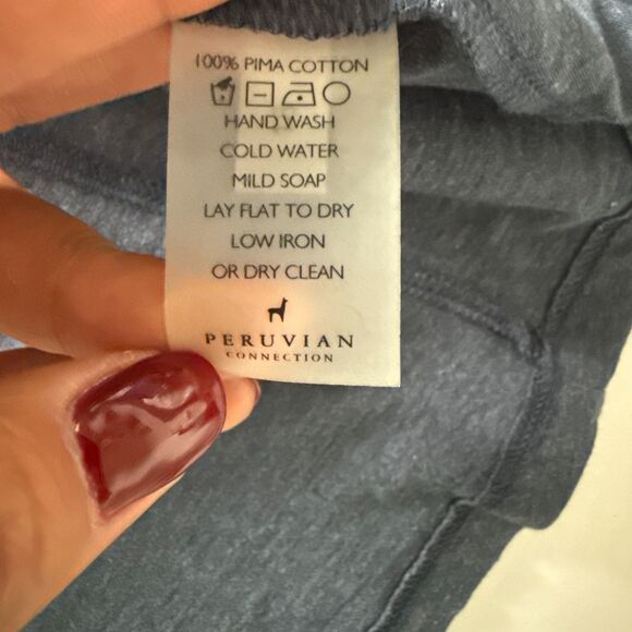 Peruvian Connection Blue Pima Cotton Boatneck Swing Top Long Sleeve Soft Sz M/L - Picture 4 of 6